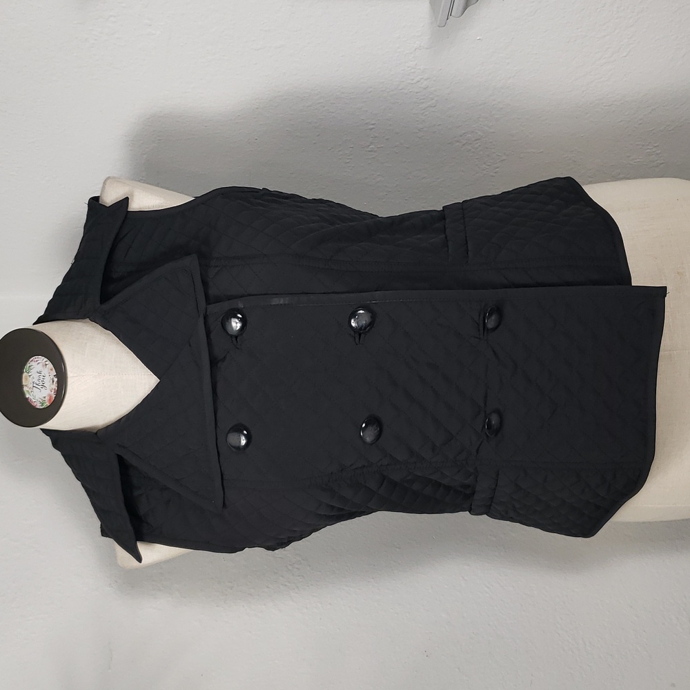 Talbots Black Quilted Vest - Double Breast Sleeveless Pockets Preppy Puffer M